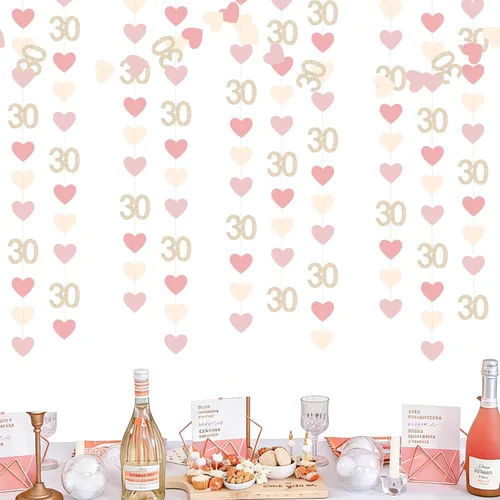 Miniatura 11 de Decoraciones de cumpleaños negras con lazo del 30 aniversario, guirnalda de lazos coquette con purpurina, pancarta serpentina para mujeres