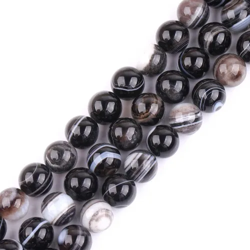 Miniatura 36 de GEM-Inside Cuentas sueltas de piedra natural de lava negra de 8 mm, redondas, piedra de energía para hacer joyas 15' Negro
