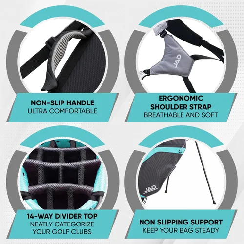 Miniatura 4 de Bolsa de golf ligera para mujer JAD, bolsa de golf con soporte para mujeres/damas, 14 divisores superiores, ultra ligera, bolsillos grandes