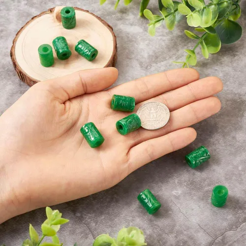 Miniatura 4 de Fashewelry 10 cuentas de piedra de jade natural de Myanmar con agujero grande, grabado en columna, cuentas europeas con forma de tubo, gemas Columna