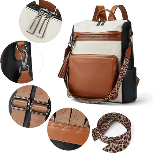 Miniatura 15 de OPAGE - Mochila de cuero para mujer, con borla de moda, bolso de hombro, mochila grande, bolsa de viaje, gris, L