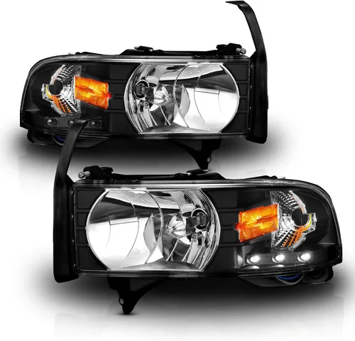 Miniatura 2 de AmeriLite Juego de 1 faro delantero de repuesto negro con lámpara de estacionamiento LED de esquina para Dodge Ram 1500 2500 3500 1994-2001, lado
