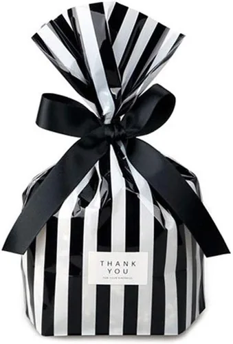 YESON Bolsas de celofán transparentes con rayas negras para caramelos, paquete de 50 Rayas negras 7.8x5.5x2.3