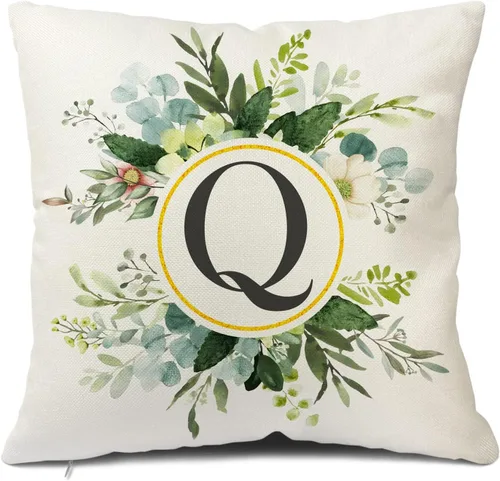 Miniatura 19 de Snycler Fundas de almohada con monograma de letra L, floral, 18 x 18 pulgadas, almohadas de primavera verdes, fundas decorativas de verano, Estilo L