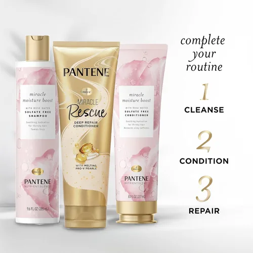 Miniatura 9 de Pantene Nutrient Blends Miracle Moisture Boost - Champú y acondicionador de agua de rosas, paquete doble para cabello seco, sin sulfatos