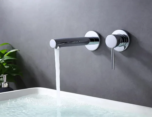Miniatura 3 de SUMERAIN Grifo de montaje en pared para fregadero de baño, grifo de baño cromado moderno con válvula de latón Cromo