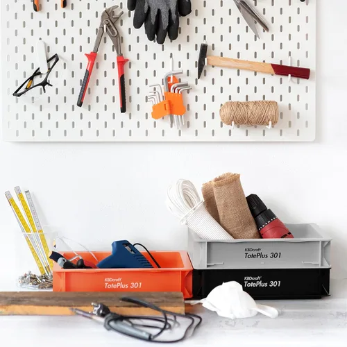 Miniatura 3 de KBDcraft Contenedor de almacenamiento apilable - Caja organizadora de plástico resistente y bandeja con paredes rectas, pequeños contenedores de Gris