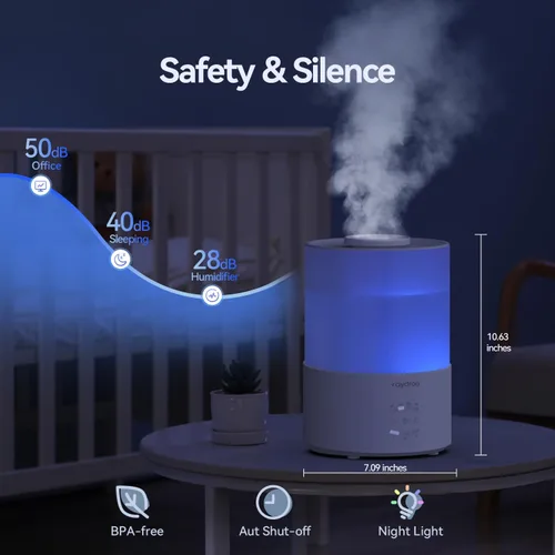 Miniatura 7 de raydrop Humidificadores para dormitorio, humidificadores de niebla fría de 3.0L para habitación grande y hogar, humidificador de aire de llenado