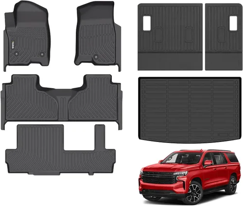 Miniatura 101 de Tapetes de piso para todo clima y forro de carga con respaldo para Chevrolet Suburban de 7 asientos 2021-2025 / GMC Yukon XL de 7 asientos