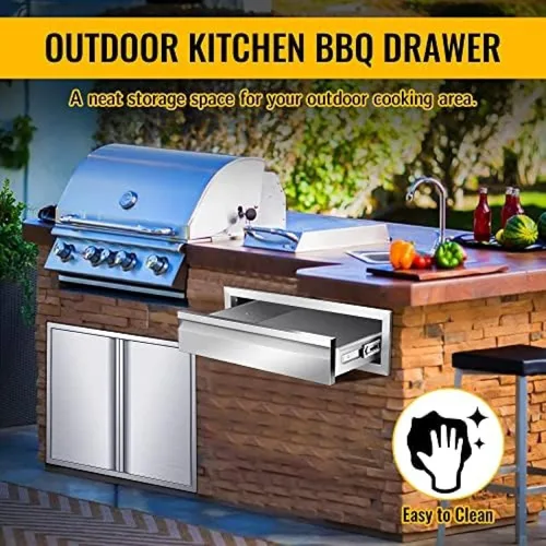 Miniatura 6 de Cajones de cocina para exteriores, cajones de acceso dobles para barbacoa de acero inoxidable con mango empotrado, cajones de isla para cocinas al