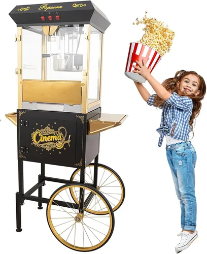 Máquina comercial de palomitas de maíz de 16 onzas con carro, máquina de maíz vintage grande de 850 W con plataforma de calentamiento, máquina de