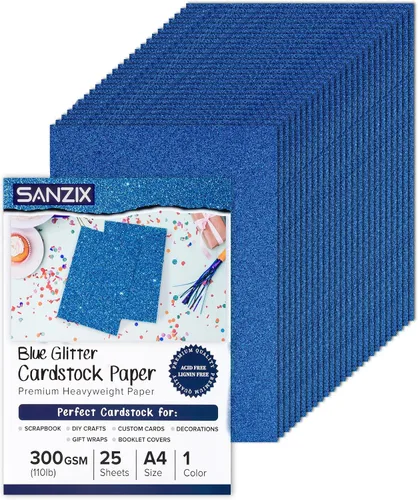 Miniatura 12 de SANZIX 25 hojas de papel de cartulina negra con purpurina - 8.2"x11.7", 110lb 300 GSM, cartulina negra brillante pesada con purpurina para álbumes