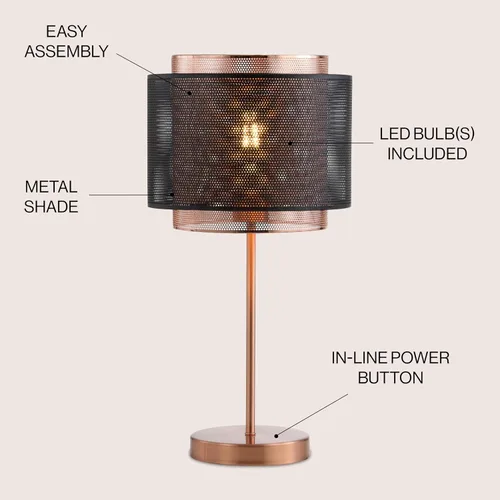 Miniatura 2 de JONATHAN Y Lámpara de mesa de cobre y metal negro de 19.7 pulgadas, moderna lámpara de escritorio industrial de doble malla para dormitorio, sala
