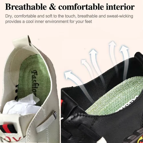 Miniatura 5 de Tenacitee Women's Leather Soft Bottom Flat Shoes Handmade Beef Tendon Leisure Set of Feet Breathable Round Head Non-Slip Mom Loafers