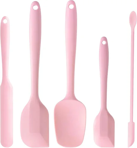 Juego de 5 espátulas de silicona rosa, juego de espátulas de goma resistentes al calor, juego de utensilios de cocina de silicona aptos para