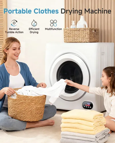 Miniatura 7 de Feelfunn Secadora de ropa portátil de 2.65 pies cúbicos - Secadora de ropa de 1400W con tambor de acero inoxidable, carga frontal por volteo, panel