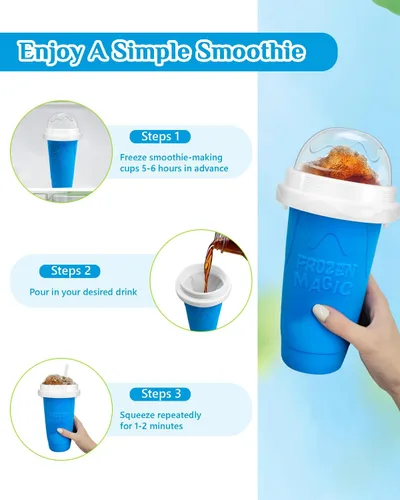 Miniatura 4 de Bollove - Vaso para granizar, tazas mágicas para hacer granizados para hacer tú mismo, taza portátil para jugos, leche y helado, doble capa de Azul