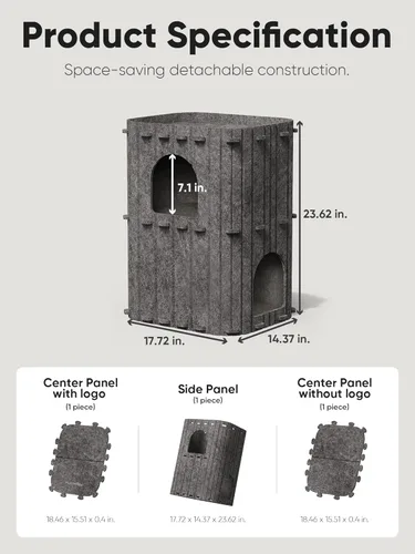 Miniatura 8 de FUKUMARU Casa para Gatos de Interior, Cama Cueva Grande para Gatos de 2 Pisos, Túnel Condo Escondite Acogedor Cubierto de Fieltro para Múltiples