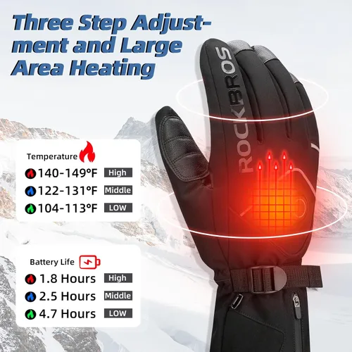 Miniatura 2 de ROCKBROS Guantes calefactables eléctricos con batería recargable térmica, guantes térmicos para hombres y mujeres, para pantalla táctil de invierno