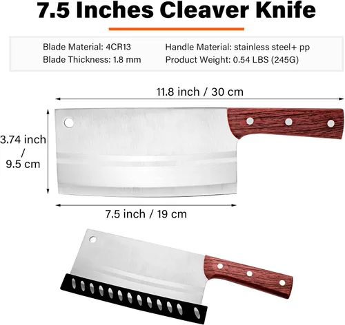 Miniatura 2 de TJ POP Cuchilla China de Chef, Cuchillo de Acero Inoxidable de 7.5 Pulgadas con Mango Ergonómico, Cuchillo de Cocina Ultra Afilado para Hogar