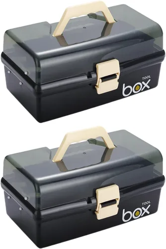 Miniatura 14 de Kinsorcai Caja de almacenamiento de plástico transparente de tres capas de 12 pulgadas con asa, caja de herramientas para manualidades, caja de Rosa