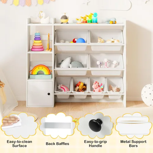 Miniatura 7 de Costzon Organizador de almacenamiento de juguetes para niños con 8 contenedores, estantería de madera para niños pequeños con estantes abiertos