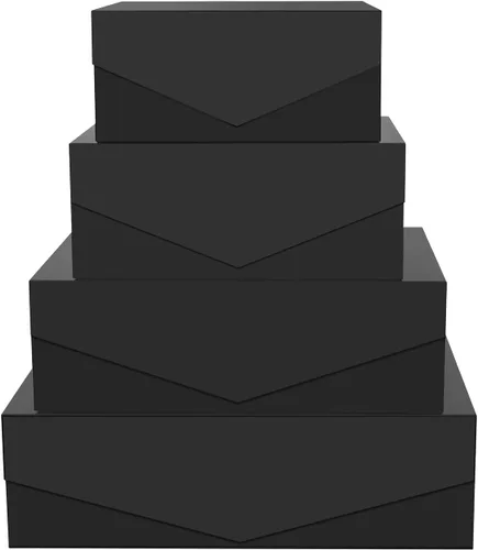 Miniatura 14 de BLK&WH Caja de regalo de 9 x 6.5 x 3.8 pulgadas, caja de regalo negra, caja de padrino, caja plegable con tapa de cierre magnético para embalaje