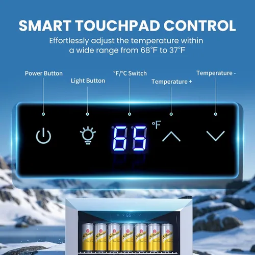 Miniatura 3 de Refrigerador de bebidas con enfriador, mini refrigerador, independiente, capacidad para 123 latas/3 pies cúbicos, enfría hasta 37 ℉, pantalla táctil