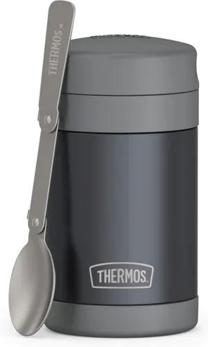 THERMOS FUNTAINER - Tarro de alimentos aislado de 16 onzas, termo para alimentos apto para niños con cuchara plegable, color carbón mate