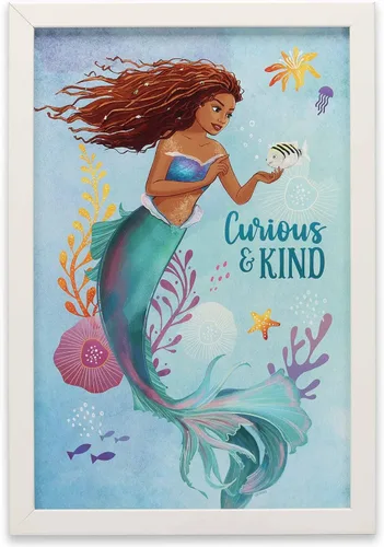 Disney La Sirenita Ariel Curious and Kind - Decoración de pared de madera enmarcada - Divertido arte de pared de Ariel para dormitorio de niños o