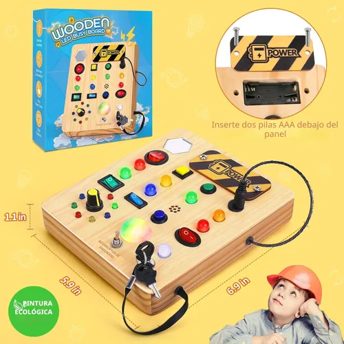 Miniatura 8 de TINTECUSA Tablero Ocupado con Luz LED, Juguetes Sensoriales de Madera para Niños Pequeños, Juguete Musical Montessori para Avión, Actividades