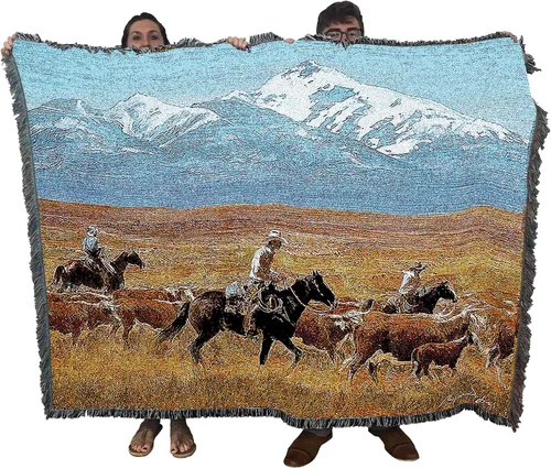 Miniatura 15 de Pure Country Weavers Manta con diseño de hermosas rubias de Robert Duncan, regalo para los amantes de los caballos, manta occidental tejida