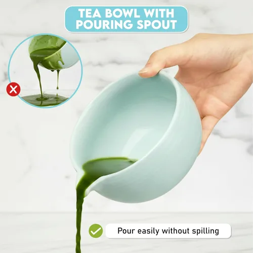 Miniatura 5 de Juego de 10 batidores Matcha Kit completo de té Matcha con cuenco de cerámica de 17 onzas, batidor y cuchara de bambú, soporte para batidor, tamiz
