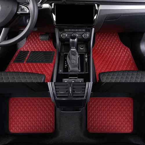 Tapetes de cuero sintético de lujo, para todo tipo de clima, para autos, camiones, SUV (4 piezas, rojo vino)