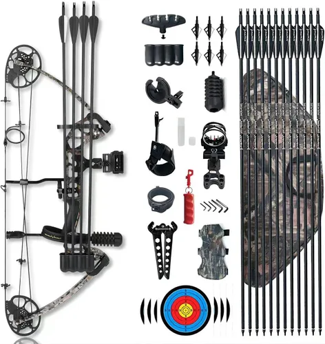 Miniatura 11 de Arco compuesto con peso de tracción de 0-70 libras para arqueros principiantes y de nivel intermedio, totalmente ajustable de 19.25"-31", con todos