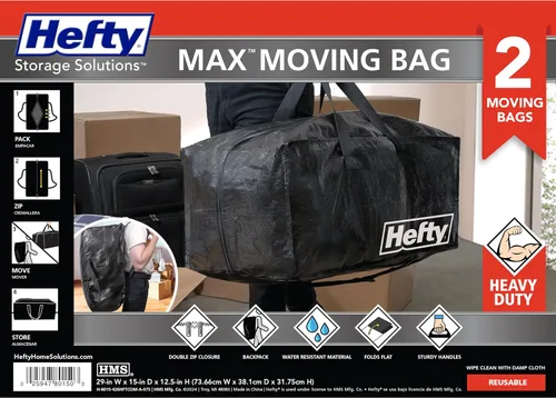Miniatura 2 de Bolsa de mudanza Hefty – Mochila extragrande con doble cremallera – Resistente, resistente al agua, plegable, reutilizable para embalaje