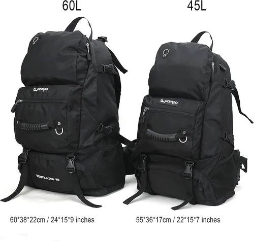 Mochilas impermeables de tamaño 45L o 60 L para viajes de corta y larga distancia, deportes al aire libre, montañismo, senderismo, camping, Negro -,