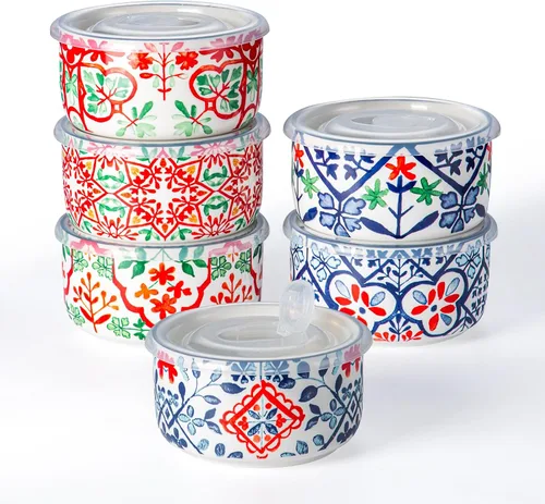 Miniatura 10 de Cuenco de cerámica con tapa, apto para microondas, juego de 4 Food Storage Containers for Soup, Meal Prep, Cereal, Salad Leftovers - Picnic