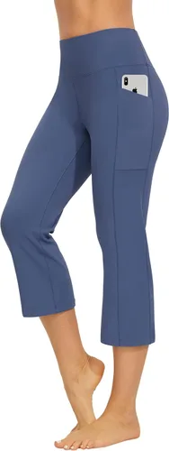 AFITNE Pantalones de yoga capri de longitud completa para mujer, con bolsillos, cintura alta, acampanados, para entrenamiento, pantalones de trabajo
