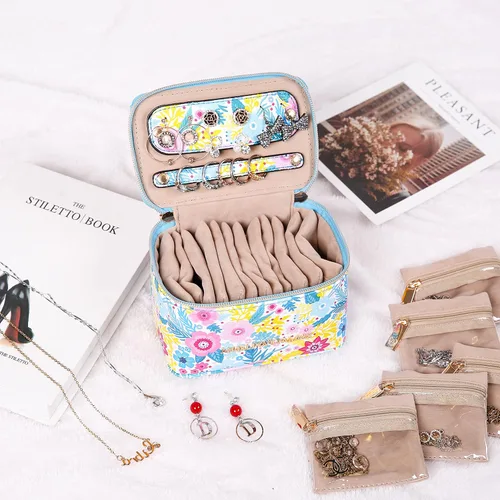 Miniatura 7 de Angelina's Palace Estuche organizador de joyas, regalos de dama de honor, bolsa de viaje, caja de cuero vegano para collar, aretes, pulsera, anillo