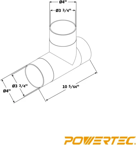 Miniatura 4 de POWERTEC 70107V 4" T-Fitting para manguera de recolección de polvo, 1 paquete