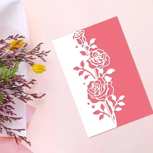 Miniatura 6 de INFUNLY 7 piezas de troquel de borde de flores de metal para hacer tarjetas de feliz cumpleaños, encaje, rosas surtidas, troquel de corte para Borde