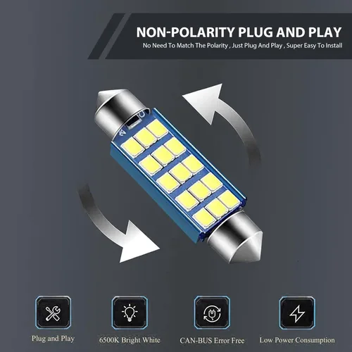Miniatura 5 de 2 piezas de focos LED extremadamente brillantes 578, 1.59" 6500K 2835 chipsets 400LM luz de lectura de techo de doble punta para luces LED
