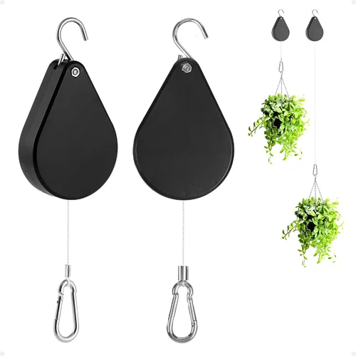 Sistema Retráctil para Colgar Plantas Kitwinney - Poleas Ajustables para Elevar/Bajar Plantas sin Esfuerzo, Uso Resistente en Interiores y