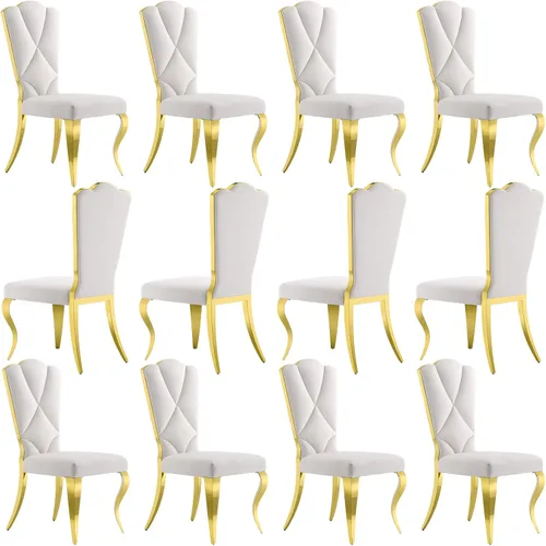 Miniatura 19 de Juego de 2 sillas de comedor de terciopelo negro y dorado, sillas de cocina tapizadas con respaldo alto con patas de acero inoxidable pulido, sillas