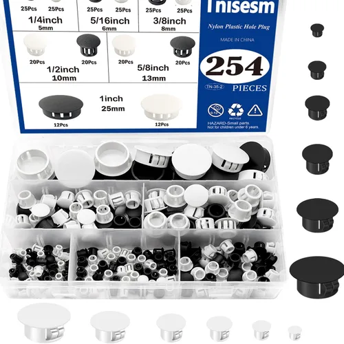 Miniatura 13 de Tnisesm 200 piezas 8 tamaños tapones de agujero de plástico de nailon negro 1/4" 5/16" 3/8" 1/2" 5/8" 3/4" 7/8" 1" agujero redondo de taladro
