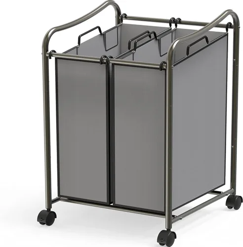 Miniatura 5 de Simple Houseware Carro Clasificador de Ropa Sucia Rodante de Servicio Pesado de 2 Bolsas, Cromado – Bolsas Extraíbles de 2 Secciones y Ruedas