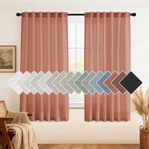 Miniatura 51 de H.VERSAILTEX Cortinas de lino natural de 63 pulgadas de largo para sala de estar, 2 paneles con trabillas traseras y bolsillo, texturizadas