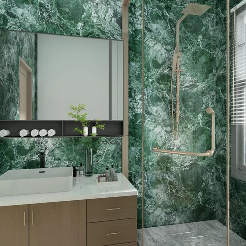 Miniatura 5 de Bumoo Papel tapiz de contacto de mármol verde de 16 x 472 pulgadas, textura de piedra de granito, moderno, autoadhesivo, impermeable, extraíble