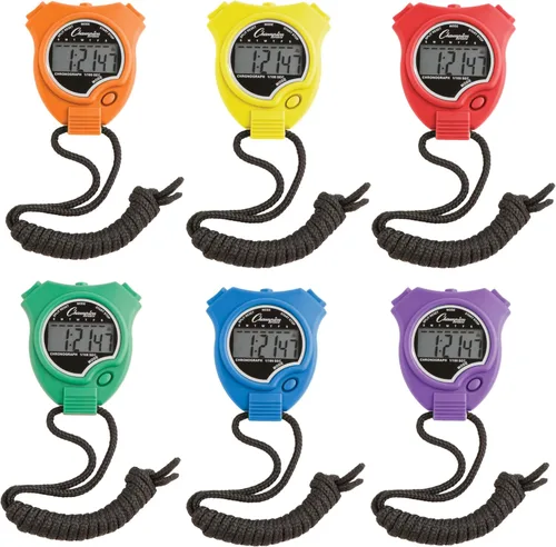 Champion Sports Juego de cronómetro: resistente al agua, reloj digital de mano, cronómetros deportivos con pantalla grande para niños o neón variado